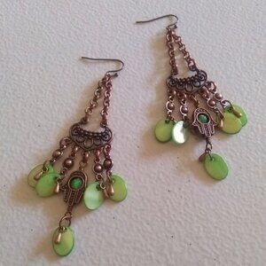 Green Shell & Copper Hamsa Hand Chandelier Earrings ~ Sexy &  Feminine Essence!
